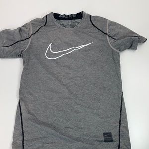 Nike Pro Boys short sleeve compression shirt gray swoosh fitted medium